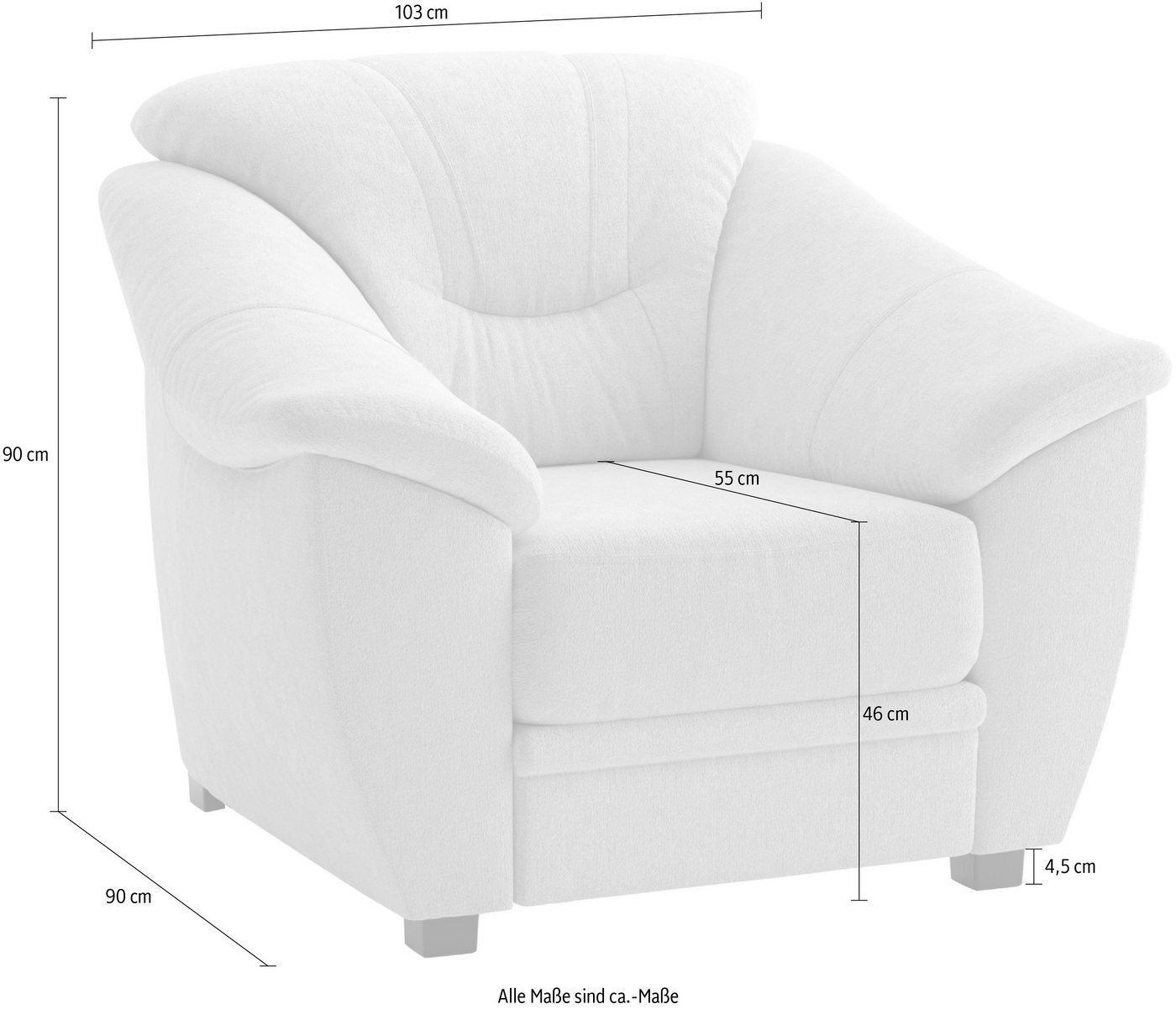 sit&more Sessel Savona, B: 103 cm, Federkern-Polsterung, komfortable Sitzhöhe 46 cm, Bequeme Armlehnen, Ziernähte, frei im Raum stellbar, zeitloses Design – Bild 5 von 5