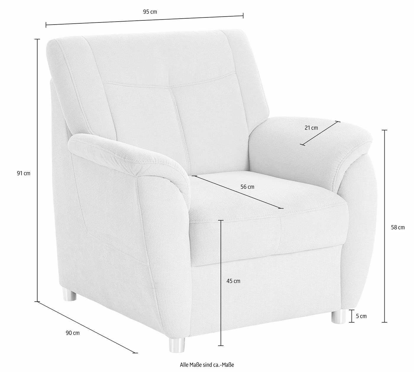 sit&more Sessel Sonoma, B: 95 cm, Federkern-Polsterung, komfortable Sitzhöhe 45 cm, Frei im Raum stellbar, individuell kombinierbar, modernes Design – Bild 5 von 5