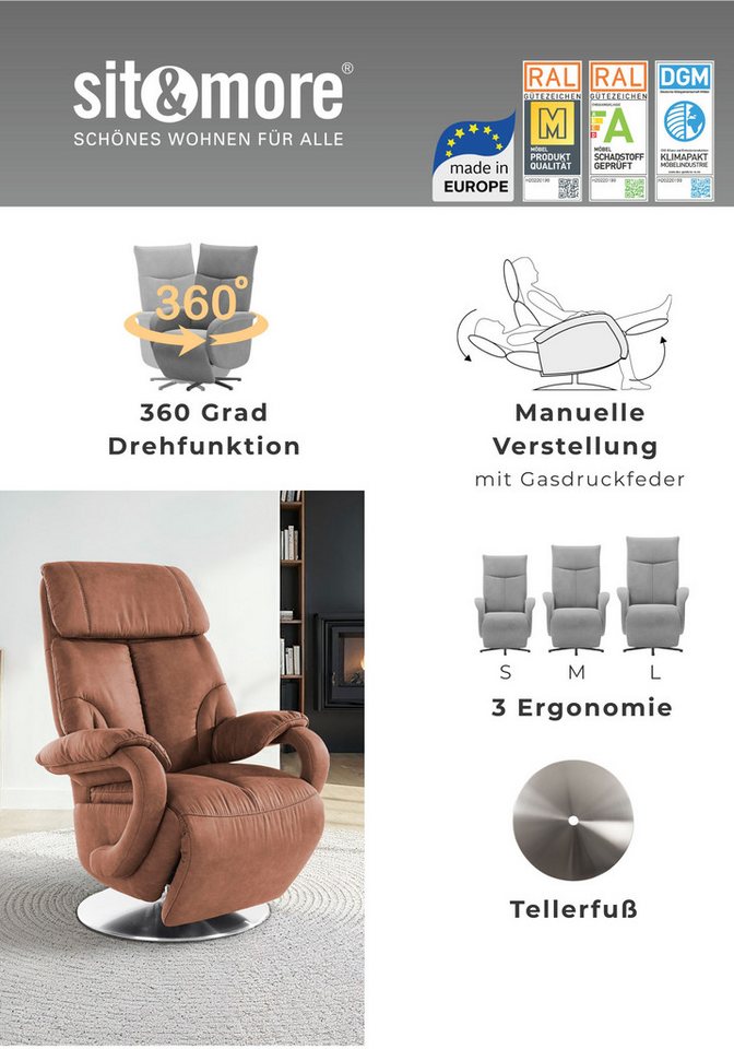 sit&more TV-Sessel Invito mit Kopfteilverstellung & Drehfunktion, weitere Funktionen, Ergonomie L: elektr. Fußstütze, Rückenlehne & Aufstehhilfe – Bild 3 von 5