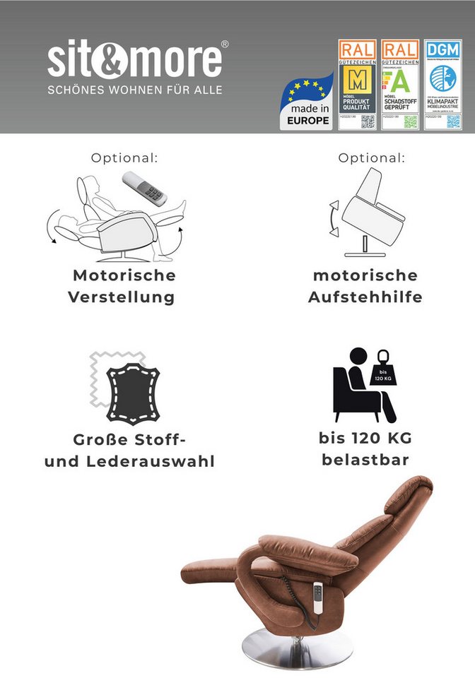 sit&more TV-Sessel Invito mit Kopfteilverstellung & Drehfunktion, weitere Funktionen, Ergonomie L: elektr. Fußstütze, Rückenlehne & Aufstehhilfe – Bild 4 von 5