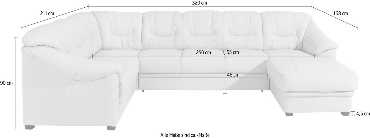 sit&more Wohnlandschaft Savona, U-Form, B: 320 cm, Bettfunktion wählbar, Federkern-Polsterung, Komfortable Sitzhöhe 46 cm, Liegefläche 120 x 250 cm bei Bettfunk – Bild 4 von 5
