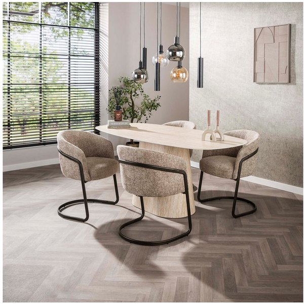 Sitheim® Esstisch CENTRO Esstisch dänisch oval Keramik 180cm Travertinoptik