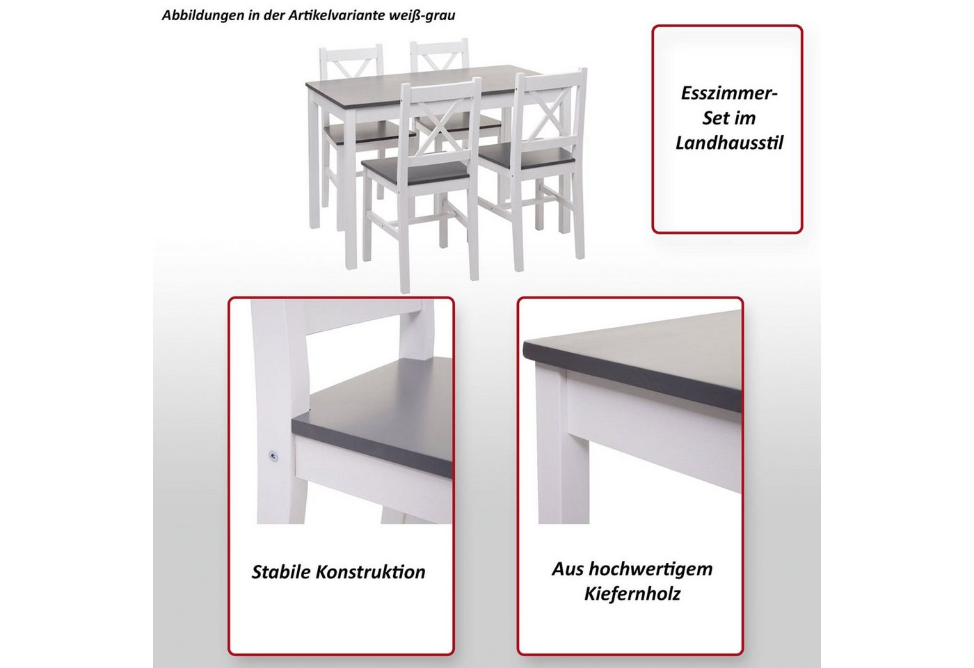 MCW Sitzgruppe MCW-F77-S, (5-tlg), Landhausstil, Stabile Konstruktion – Bild 4 von 5