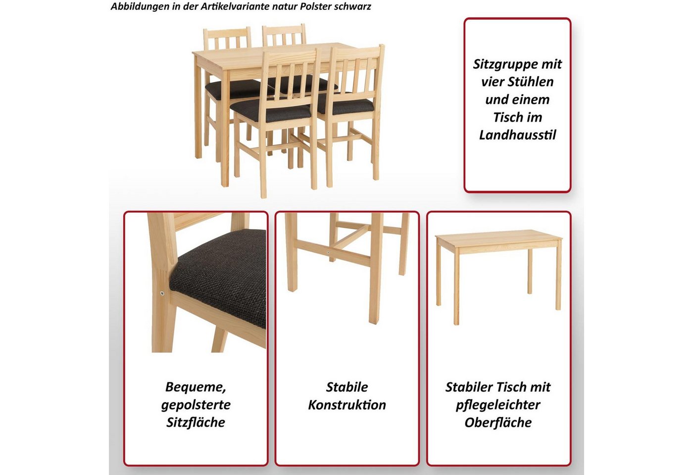 MCW Sitzgruppe MCW-F77-SMP, (5-tlg), Stabiler Tisch mit pflegeleichter Oberfläche – Bild 4 von 5
