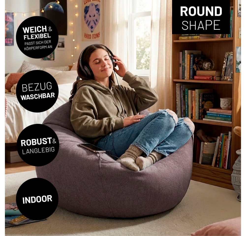 Lumaland Sitzsack LUMALAND Comfort Line Sitzsack L, 185 L - bequemer Indoor Sofa Sessel, Pouf separat erhältlich - Bean Bag mit Füllung - XXL Lounge Sitzkissen – Bild 2 von 5