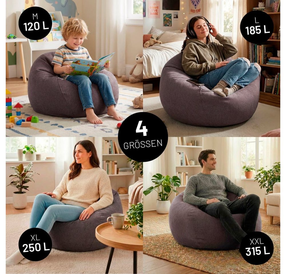Lumaland Sitzsack LUMALAND Comfort Line Sitzsack L, 185 L - bequemer Indoor Sofa Sessel, Pouf separat erhältlich - Bean Bag mit Füllung - XXL Lounge Sitzkissen – Bild 4 von 5