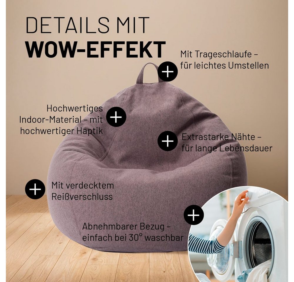 Lumaland Sitzsack LUMALAND Comfort Line Sitzsack L, 185 L - bequemer Indoor Sofa Sessel, Pouf separat erhältlich - Bean Bag mit Füllung - XXL Lounge Sitzkissen – Bild 5 von 5