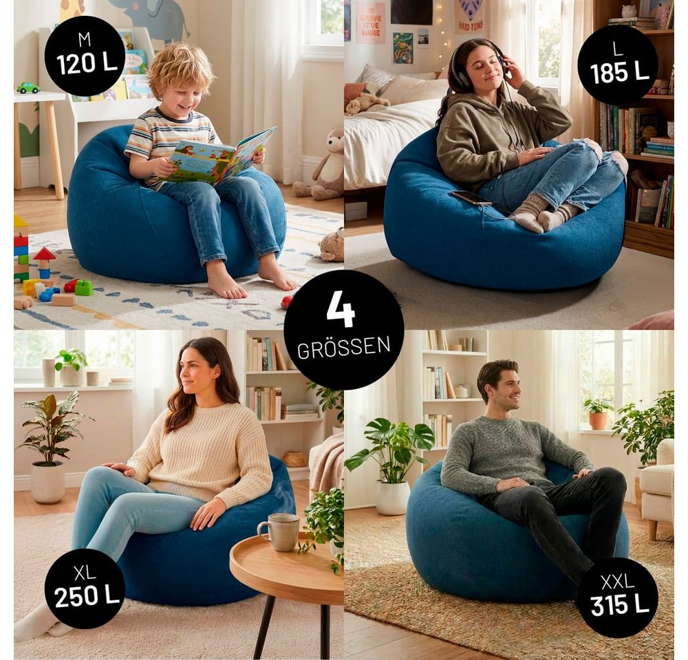 Lumaland Sitzsack LUMALAND Comfort Line Sitzsack M, 120 L - bequemer Indoor Sofa Sessel, Pouf separat erhältlich - Bean Bag mit Füllung - XXL Lounge Sitzkissen – Bild 4 von 5