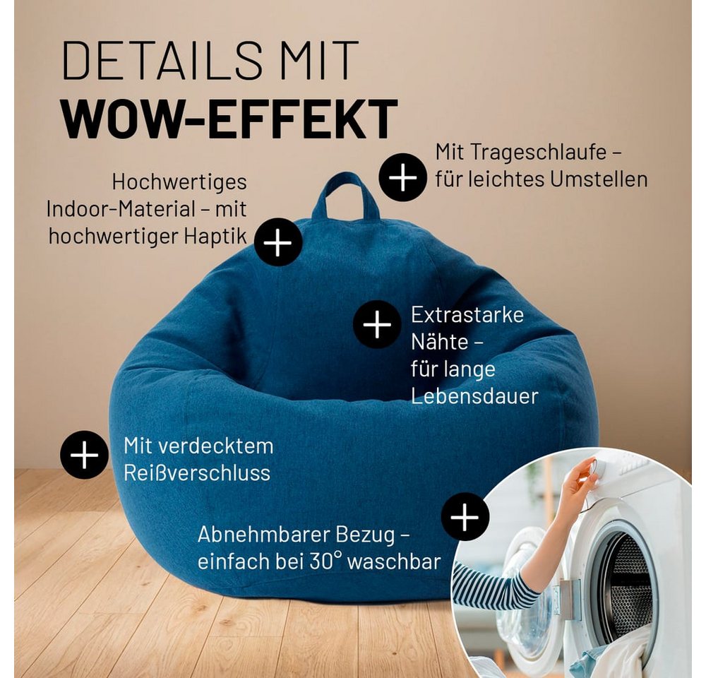 Lumaland Sitzsack LUMALAND Comfort Line Sitzsack M, 120 L - bequemer Indoor Sofa Sessel, Pouf separat erhältlich - Bean Bag mit Füllung - XXL Lounge Sitzkissen – Bild 5 von 5