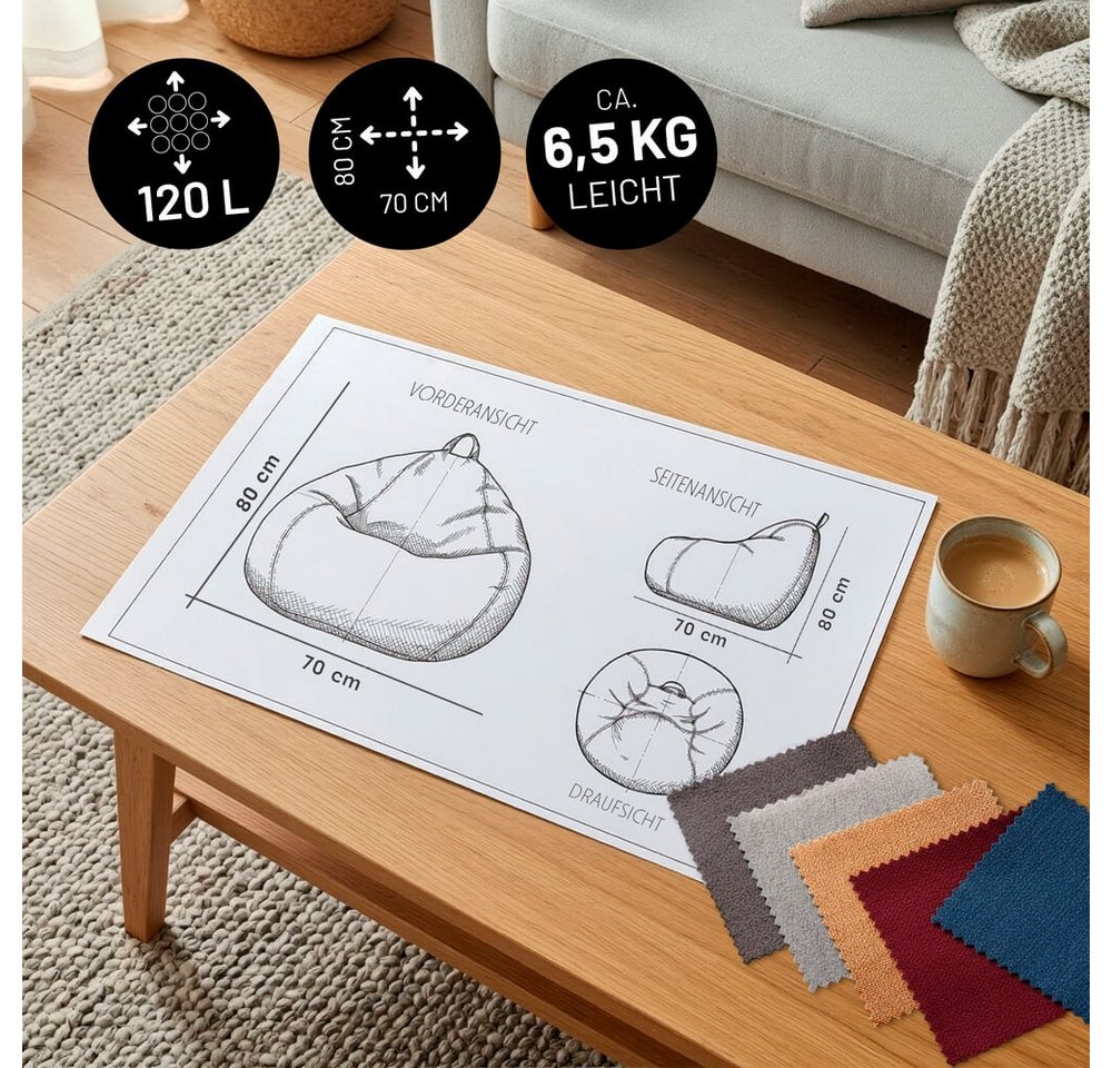 Lumaland Sitzsack LUMALAND Comfort Line Sitzsack M, 120 L - bequemer Indoor Sofa Sessel, Pouf separat erhältlich - Bean Bag mit Füllung - XXL Lounge Sitzkissen – Bild 3 von 5