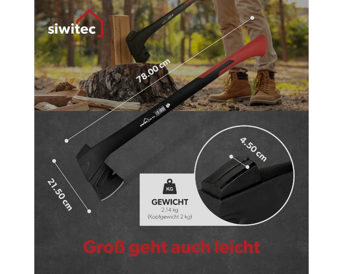 siwitec Axt Nylonaxt SN-200, 2000 Gramm Kopfgewicht inkl. Schnittschutz, 2140 g, (Unterschiedliche Kopfgewichte), GS-Zeritfizierung für maximale Arbeitssicherhe – Bild 2 von 5