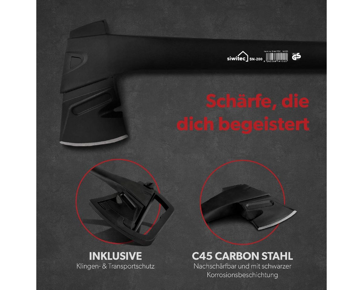 siwitec Axt Nylonaxt SN-200, 2000 Gramm Kopfgewicht inkl. Schnittschutz, 2140 g, (Unterschiedliche Kopfgewichte), GS-Zeritfizierung für maximale Arbeitssicherhe – Bild 4 von 5
