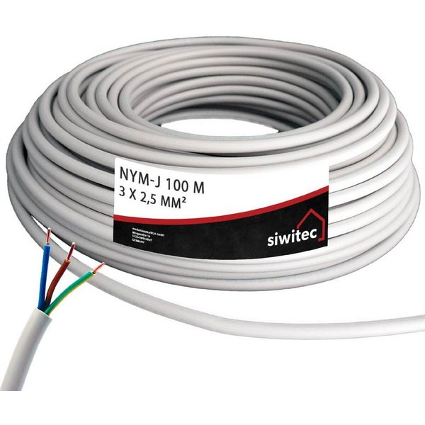 siwitec Kabel, J 3 x 2,5 mm2, 100 m Kabelring, Installationskabel, Mantelleitu Stromkabel, (10000 cm)