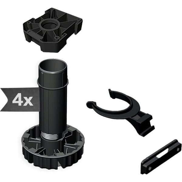 siwitec Möbelfuß 4 x Sockelfuss Komplett-Set, Schwarz, 150 mm inkl. Blendenhaltern und, (4-St), Höhenverstellbar, Set