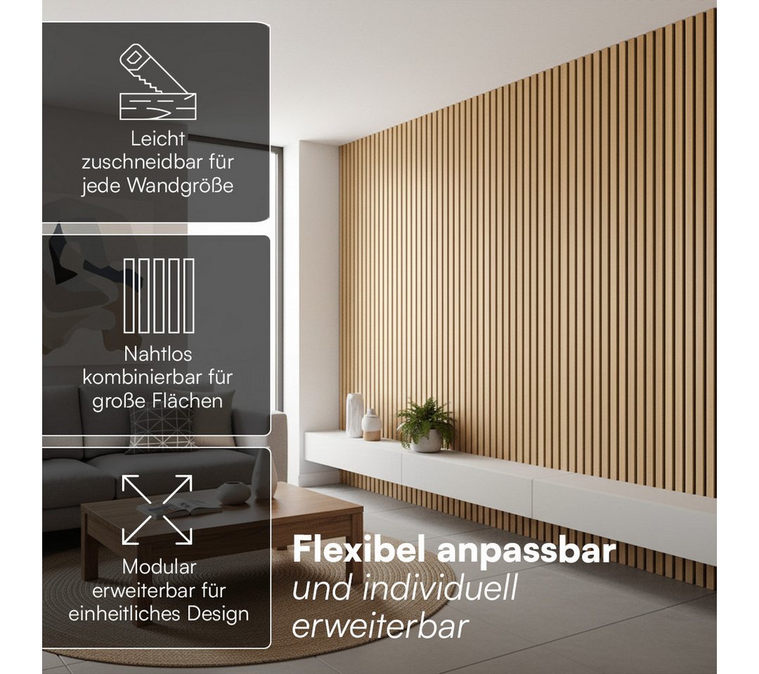 skølm 3D Wandpaneel Rune, Akustikpaneel Holzoptik, 0,72 qm, (2-tlg) hochwertige 3D Lamellenwand schallabsorbierend – Bild 4 von 5
