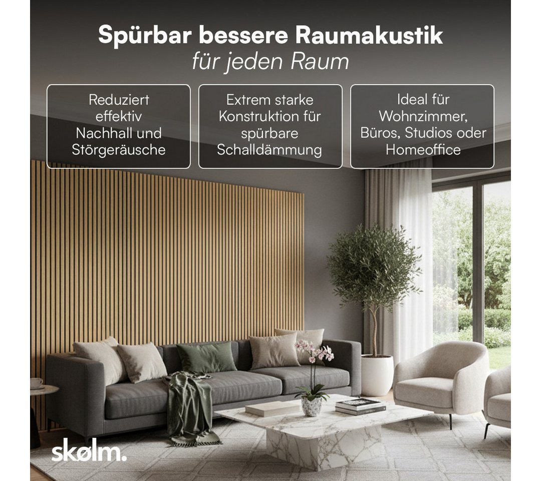 skølm 3D Wandpaneel Rune, Akustikpaneel Holzoptik, BxL: 60x120 cm, 0,72 qm, (4-tlg) hochwertige 3D Lamellenwand schallabsorbierend – Bild 2 von 5