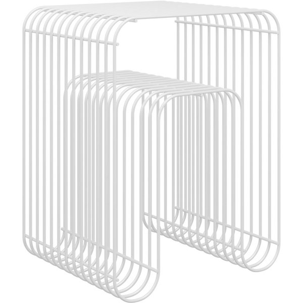 skølm Beistelltisch Vali als Hocker oder Bücherregal nutzbar (weiß), Couchtisch aus Metall, offenes Gitterdesign, Ablageregal 39x34x49 cm