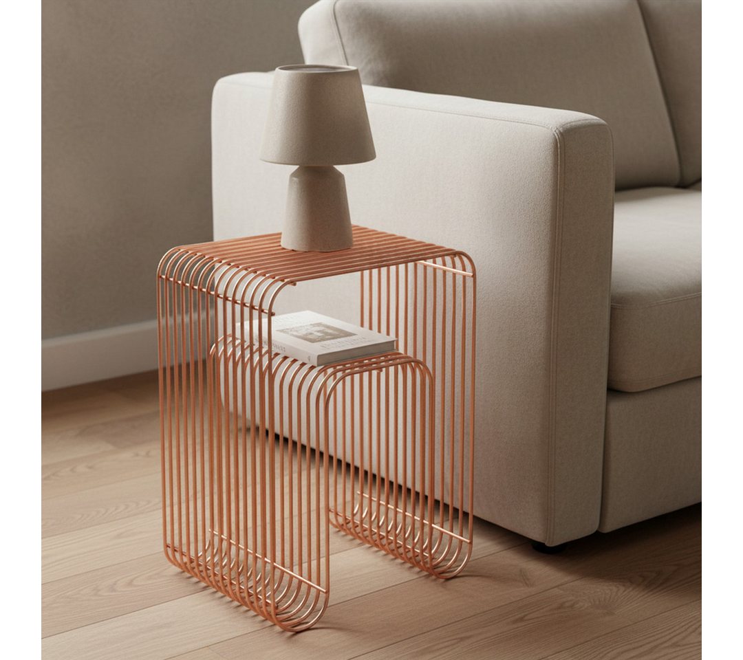 skølm Beistelltisch Vali als Hocker oder Bücherregal nutzbar (terrakotta), Couchtisch aus Metall, offenes Gitterdesign, Ablageregal 39x34x49 cm – Bild 2 von 5
