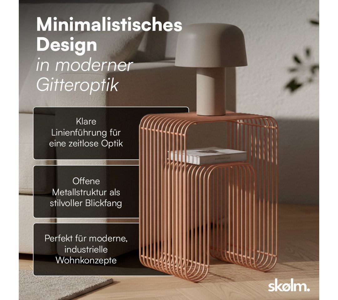 skølm Beistelltisch Vali als Hocker oder Bücherregal nutzbar (terrakotta), Couchtisch aus Metall, offenes Gitterdesign, Ablageregal 39x34x49 cm – Bild 3 von 5