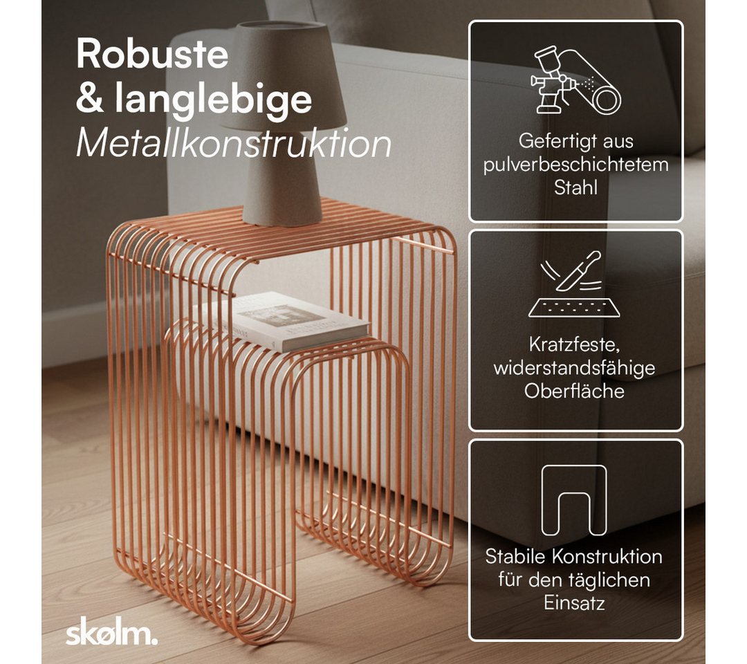 skølm Beistelltisch Vali als Hocker oder Bücherregal nutzbar (terrakotta), Couchtisch aus Metall, offenes Gitterdesign, Ablageregal 39x34x49 cm – Bild 4 von 5