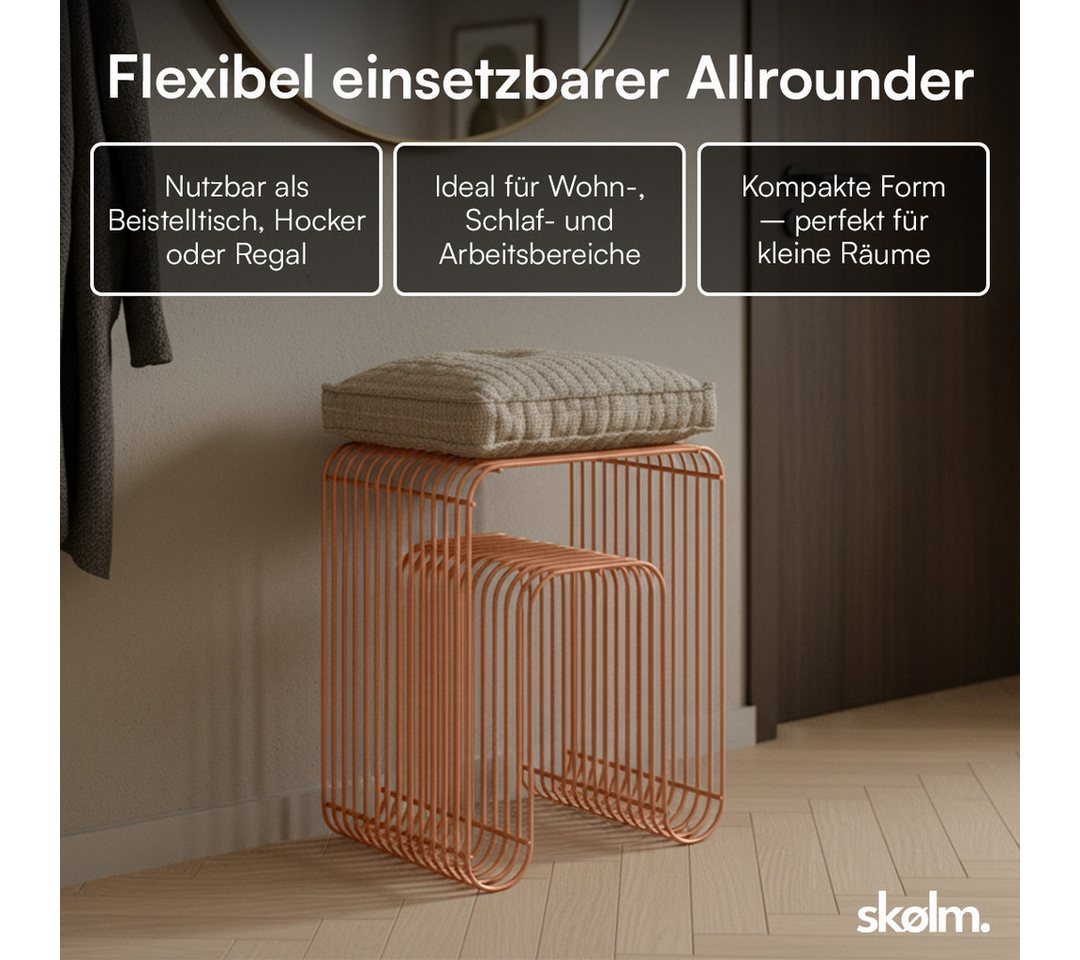 skølm Beistelltisch Vali als Hocker oder Bücherregal nutzbar (terrakotta), Couchtisch aus Metall, offenes Gitterdesign, Ablageregal 39x34x49 cm – Bild 5 von 5