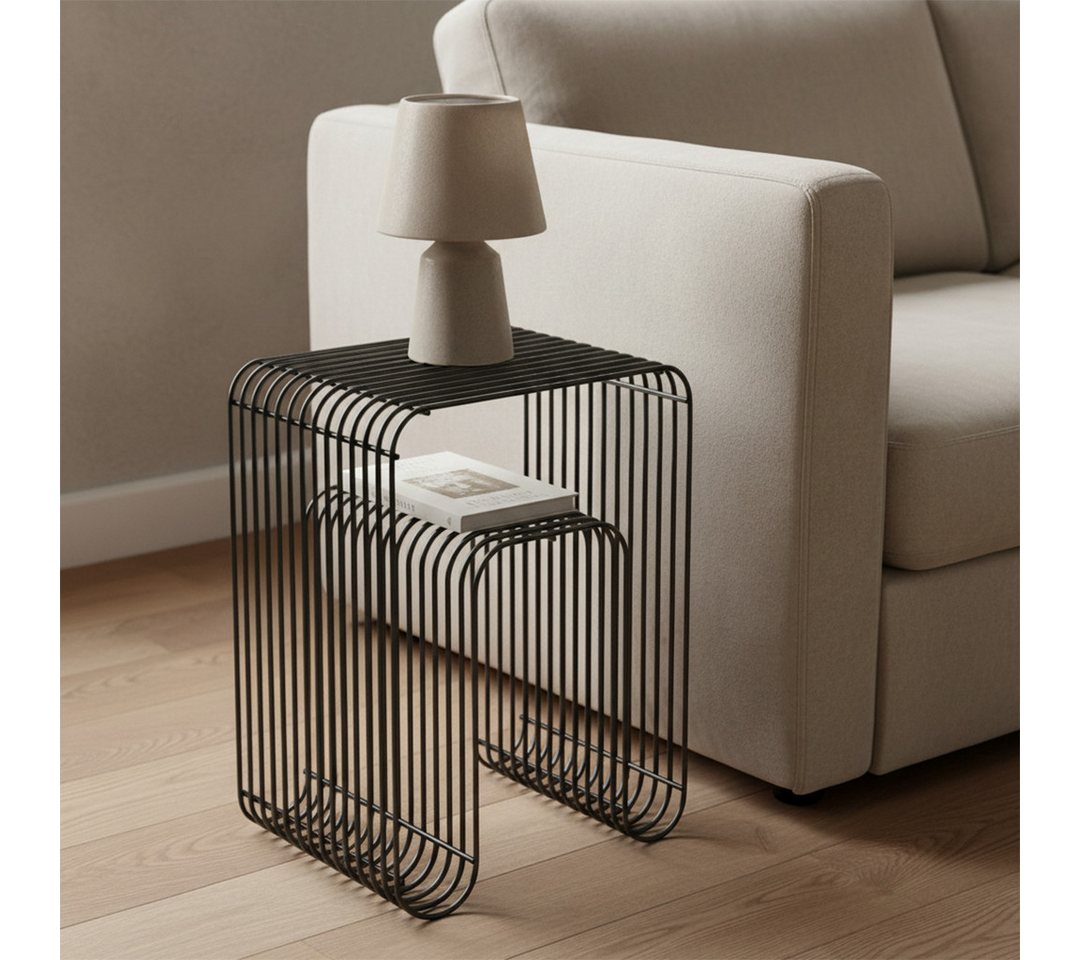 skølm Beistelltisch Vali als Hocker oder Bücherregal nutzbar (schwarz), Couchtisch aus Metall, offenes Gitterdesign, Ablageregal 39x34x49 cm – Bild 2 von 5