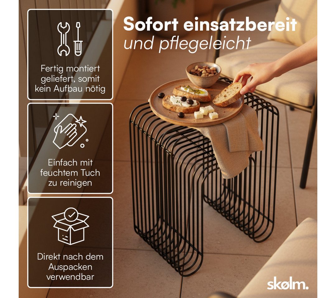 skølm Beistelltisch Vali als Hocker oder Bücherregal nutzbar (schwarz), Couchtisch aus Metall, offenes Gitterdesign, Ablageregal 39x34x49 cm – Bild 4 von 5