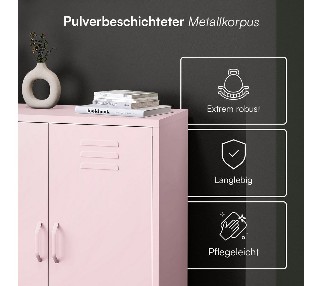 skølm Kommode Atria aus Metall, Highboard mit höhenverstellbaren Böden (Rosa, 3 Fächer), auch verfügbar mit Schubladen – Bild 4 von 5