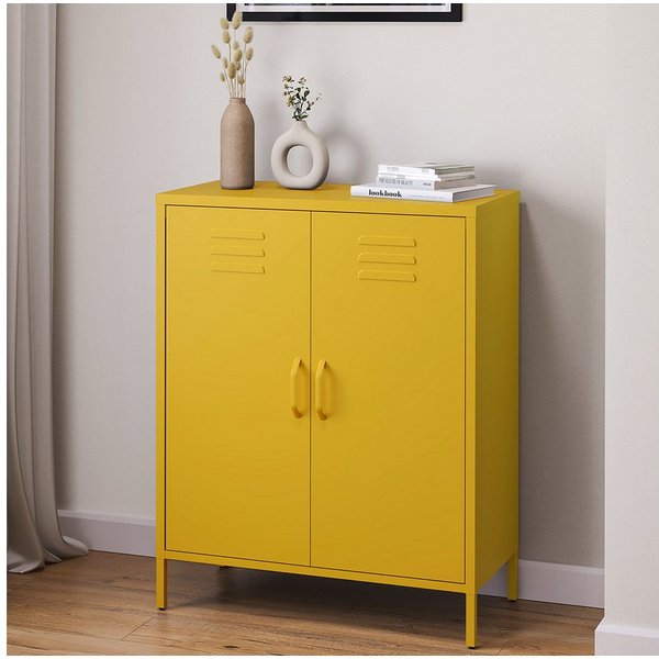 skølm Kommode Atria aus Metall, Highboard mit höhenverstellbaren Böden (Senfgelb, 3 Fächer), auch verfügbar mit Schubladen