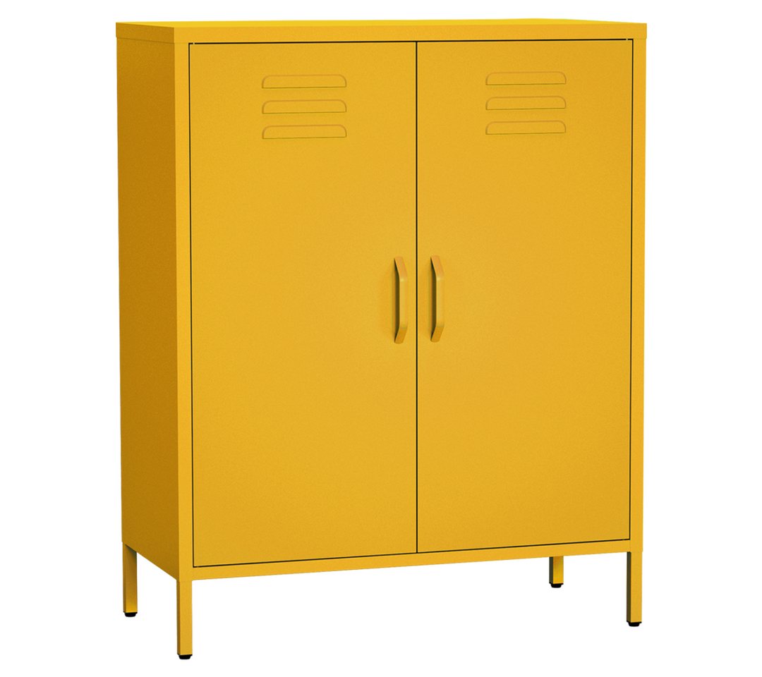 skølm Kommode Atria aus Metall, Highboard mit höhenverstellbaren Böden (Senfgelb, 3 Fächer), auch verfügbar mit Schubladen – Bild 2 von 5