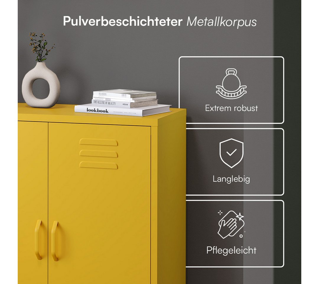 skølm Kommode Atria aus Metall, Highboard mit höhenverstellbaren Böden (Senfgelb, 3 Fächer), auch verfügbar mit Schubladen – Bild 4 von 5
