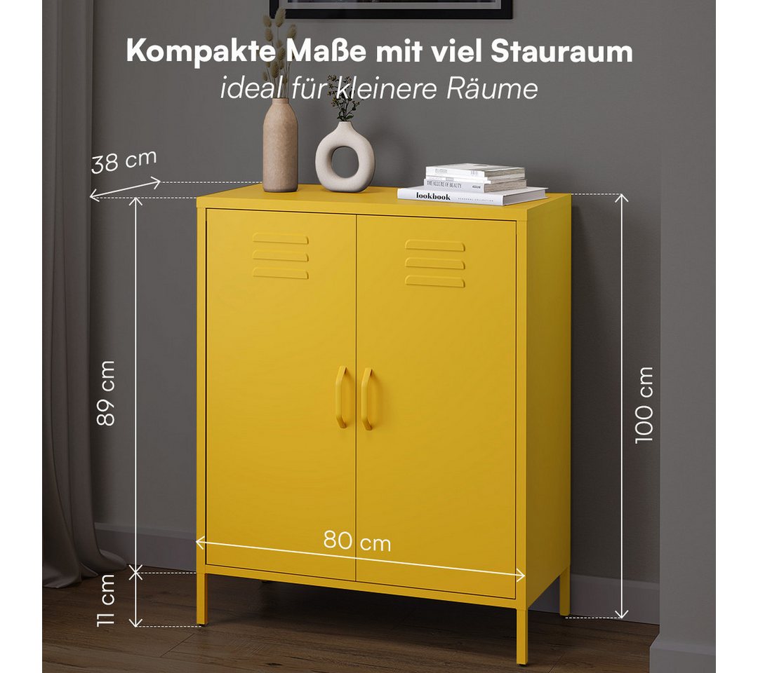 skølm Kommode Atria aus Metall, Highboard mit höhenverstellbaren Böden (Senfgelb, 3 Fächer), auch verfügbar mit Schubladen – Bild 5 von 5