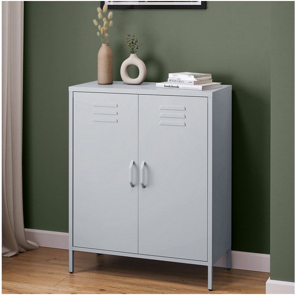 skølm Kommode Atria aus Metall, Highboard mit höhenverstellbaren Böden (Hellgrau, 3 Fächer), auch verfügbar mit Schubladen