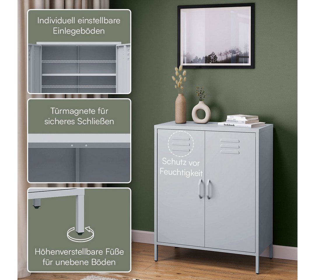 skølm Kommode Atria aus Metall, Highboard mit höhenverstellbaren Böden (Hellgrau, 3 Fächer), auch verfügbar mit Schubladen – Bild 3 von 5