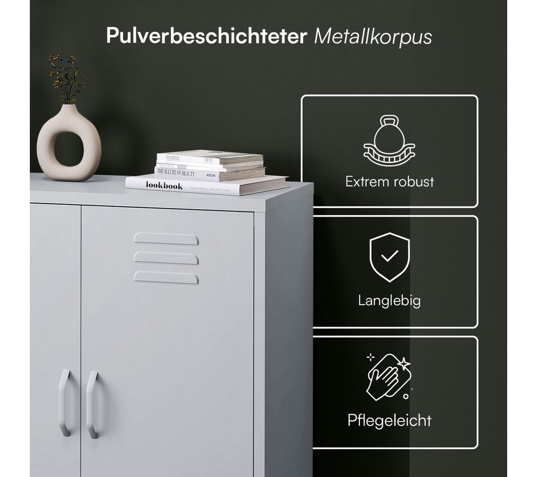 skølm Kommode Atria aus Metall, Highboard mit höhenverstellbaren Böden (Hellgrau, 3 Fächer), auch verfügbar mit Schubladen – Bild 4 von 5