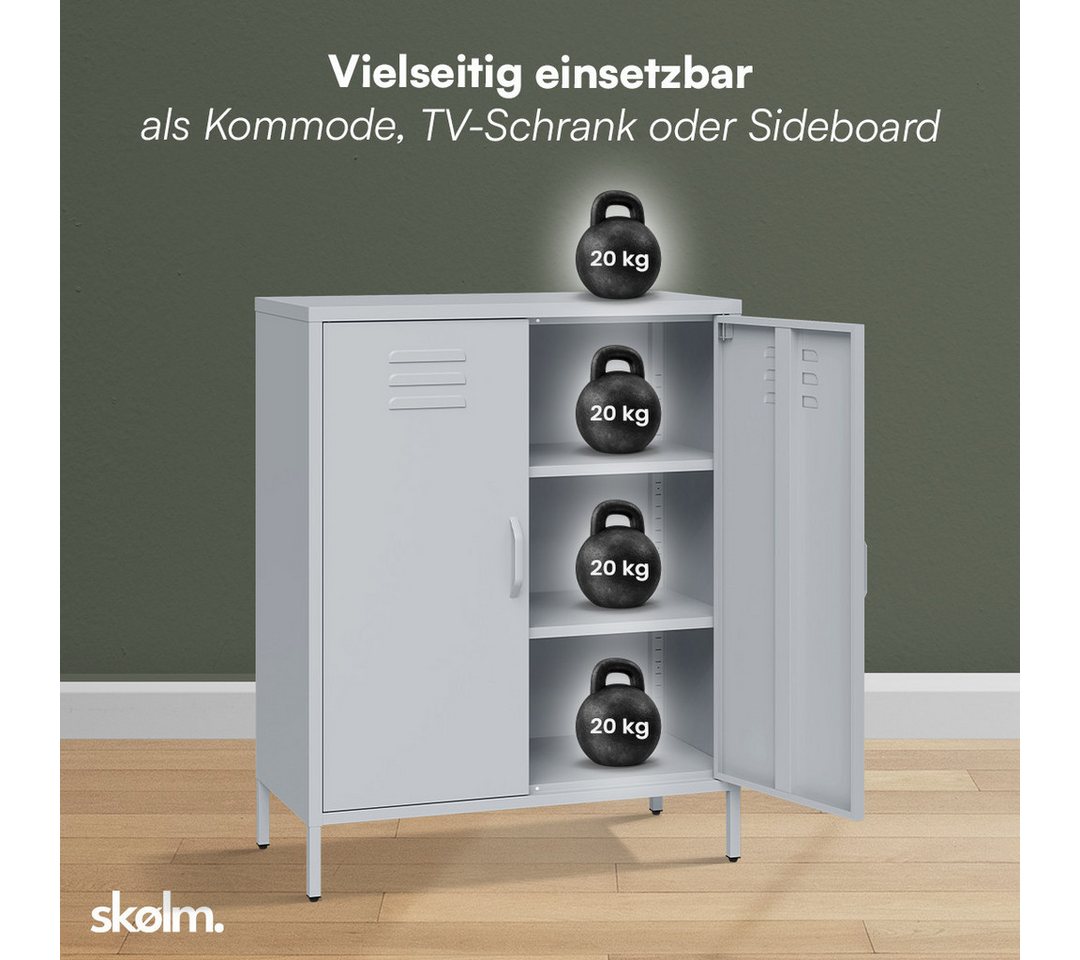 skølm Kommode Atria aus Metall, Highboard mit höhenverstellbaren Böden (Hellgrau, 3 Fächer), auch verfügbar mit Schubladen – Bild 5 von 5