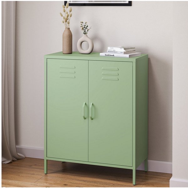 skølm Kommode Atria aus Metall, Highboard mit höhenverstellbaren Böden (Grün, 3 Fächer), auch verfügbar mit Schubladen