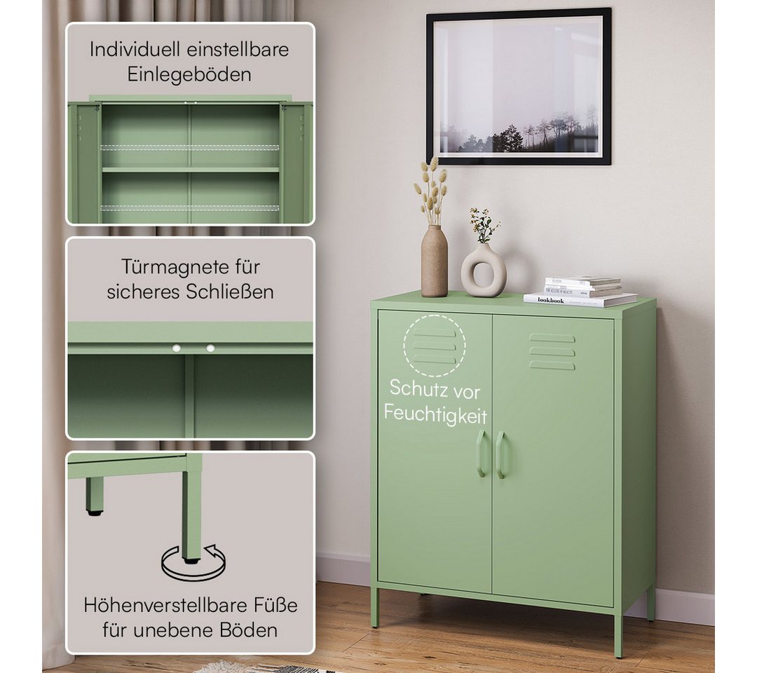 skølm Kommode Atria aus Metall, Highboard mit höhenverstellbaren Böden (Grün, 3 Fächer), auch verfügbar mit Schubladen – Bild 3 von 5