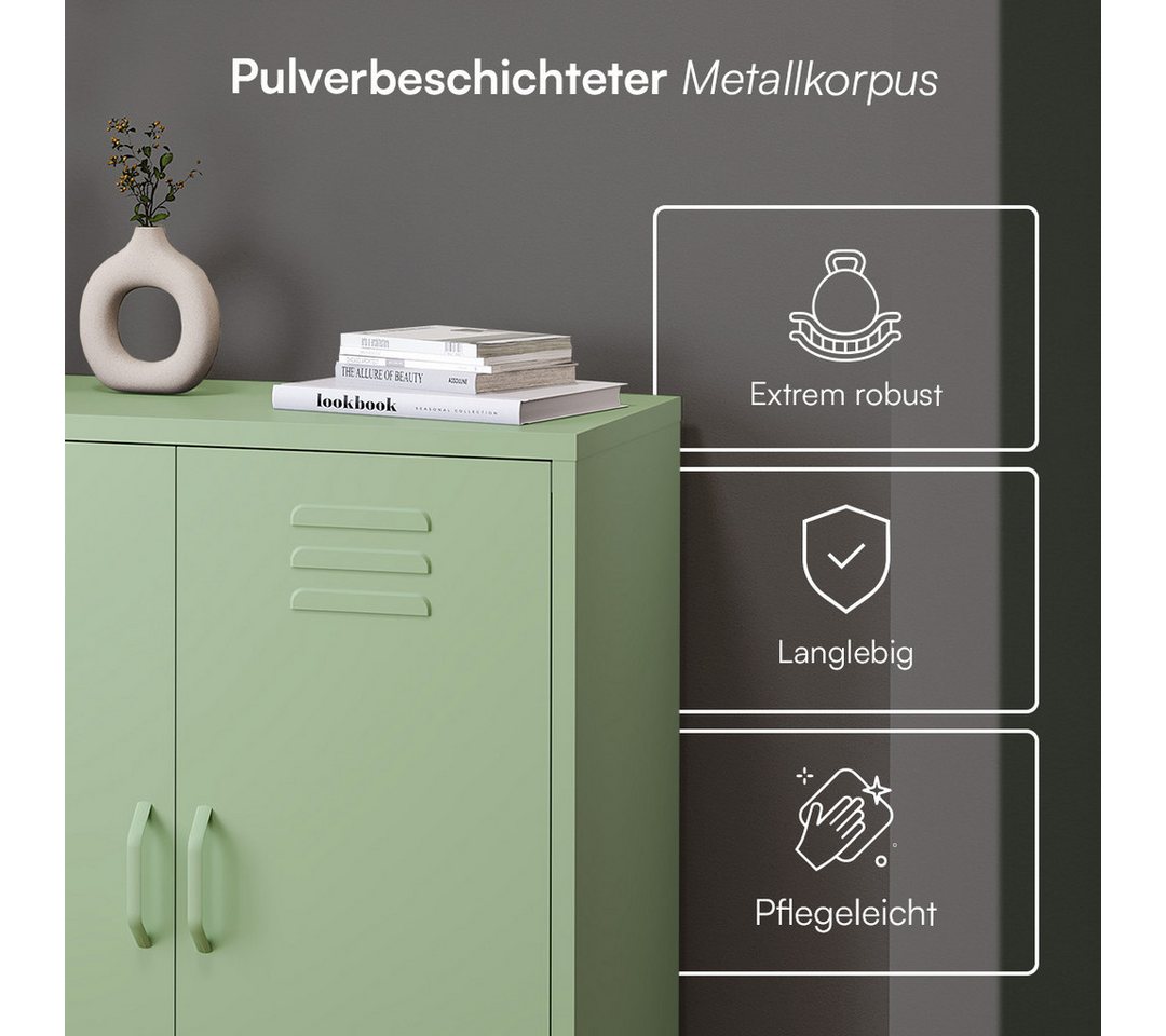 skølm Kommode Atria aus Metall, Highboard mit höhenverstellbaren Böden (Grün, 3 Fächer), auch verfügbar mit Schubladen – Bild 4 von 5