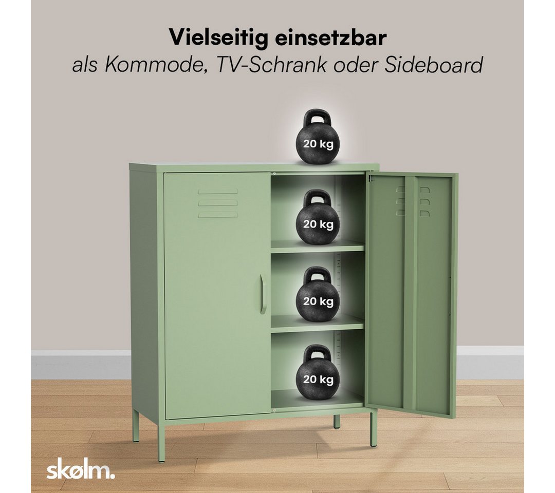 skølm Kommode Atria aus Metall, Highboard mit höhenverstellbaren Böden (Grün, 3 Fächer), auch verfügbar mit Schubladen – Bild 5 von 5