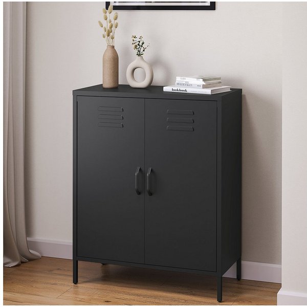 skølm Kommode Atria aus Metall, Highboard mit höhenverstellbaren Böden (Schwarz, 3 Fächer), auch verfügbar mit Schubladen