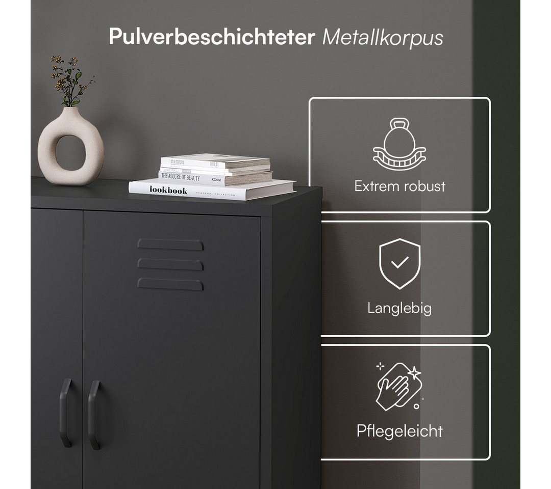 skølm Kommode Atria aus Metall, Highboard mit höhenverstellbaren Böden (Schwarz, 3 Fächer), auch verfügbar mit Schubladen – Bild 4 von 5