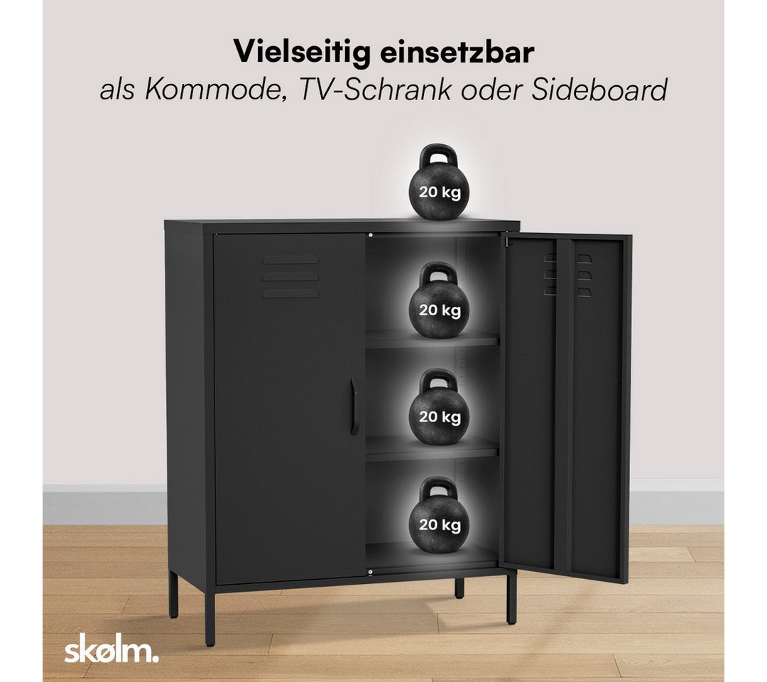 skølm Kommode Atria aus Metall, Highboard mit höhenverstellbaren Böden (Schwarz, 3 Fächer), auch verfügbar mit Schubladen – Bild 5 von 5