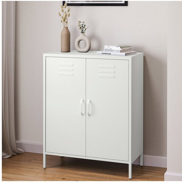 skølm Kommode Atria aus Metall, Highboard mit höhenverstellbaren Böden (Weiß, 3 Fächer), auch verfügbar mit Schubladen