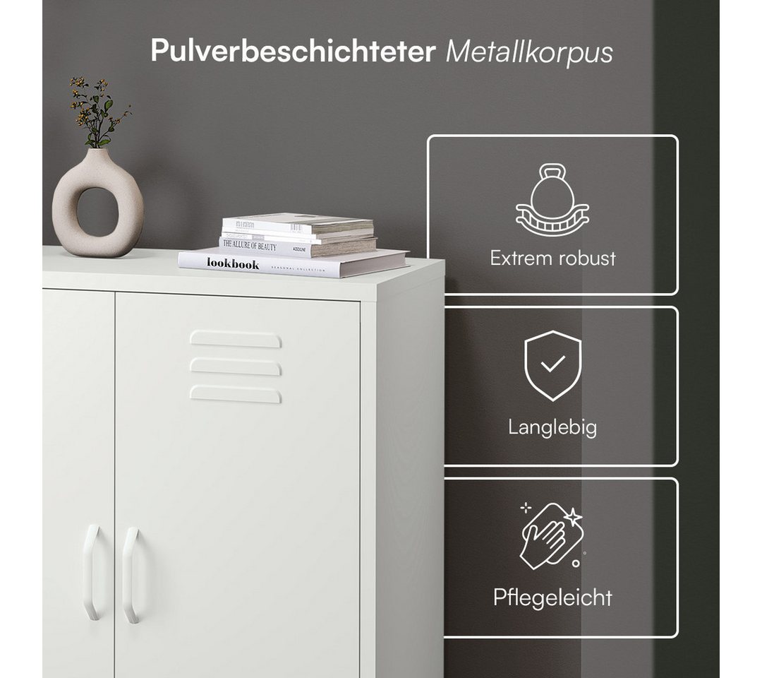 skølm Kommode Atria aus Metall, Highboard mit höhenverstellbaren Böden (Weiß, 3 Fächer), auch verfügbar mit Schubladen – Bild 4 von 5