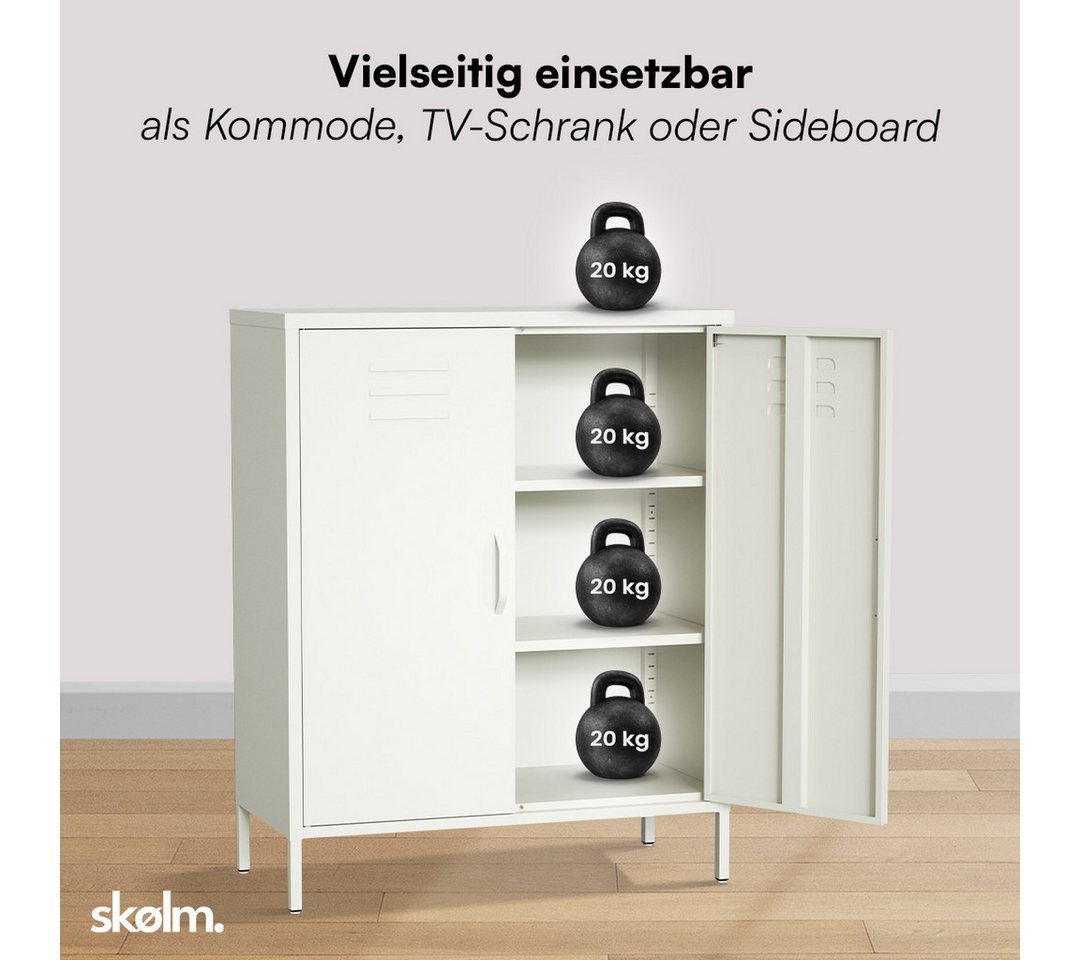 skølm Kommode Atria aus Metall, Highboard mit höhenverstellbaren Böden (Weiß, 3 Fächer), auch verfügbar mit Schubladen – Bild 5 von 5