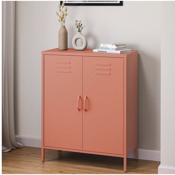 skølm Kommode Atria aus Metall, Highboard mit höhenverstellbaren Böden (Terrakotta, 3 Fächer), auch verfügbar mit Schubladen