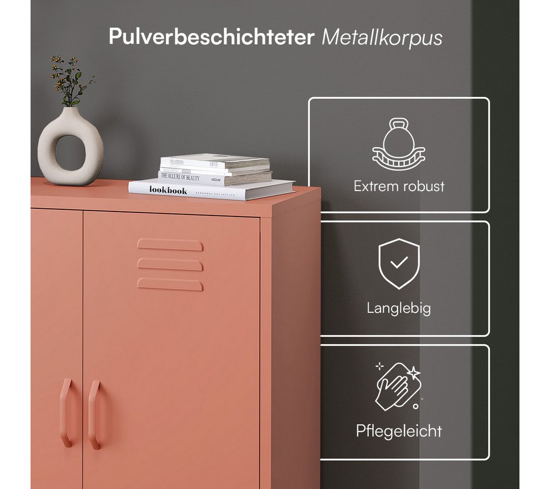 skølm Kommode Atria aus Metall, Highboard mit höhenverstellbaren Böden (Terrakotta, 3 Fächer), auch verfügbar mit Schubladen – Bild 4 von 5