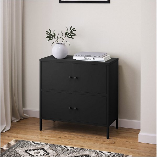 skølm Kommode Atriona aus Metall, Metallschrank mit Türen und Fächern (Schwarz, 2 Fächer & 4 Türen), 81 x 80 x 38 cm, auch mit 3 Fächern