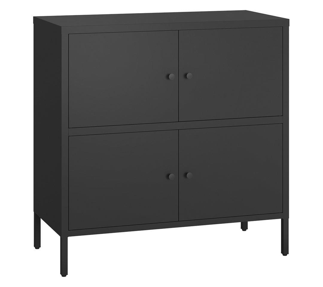 skølm Kommode Atriona aus Metall, Metallschrank mit Türen und Fächern (Schwarz, 2 Fächer & 4 Türen), 81 x 80 x 38 cm, auch mit 3 Fächern – Bild 2 von 5
